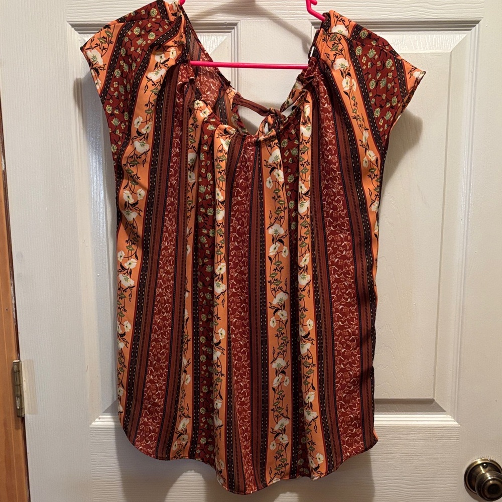 LC Lauren Conrad Floral Striped Blouse - Orange and Brown 🌻